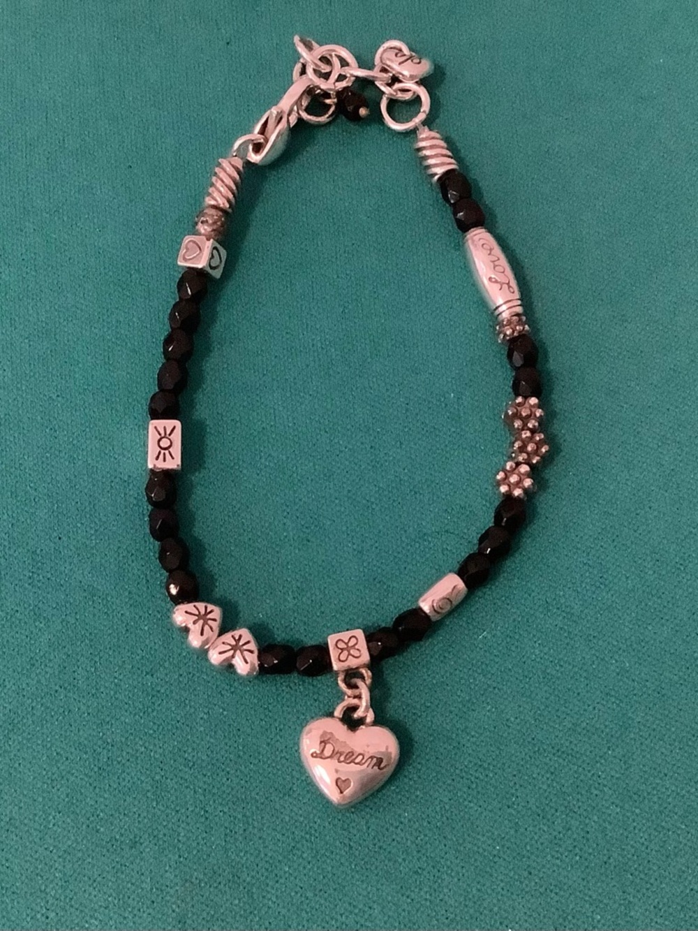 Brighton Black Beaded 'Dream' Heart Charm Bracelet